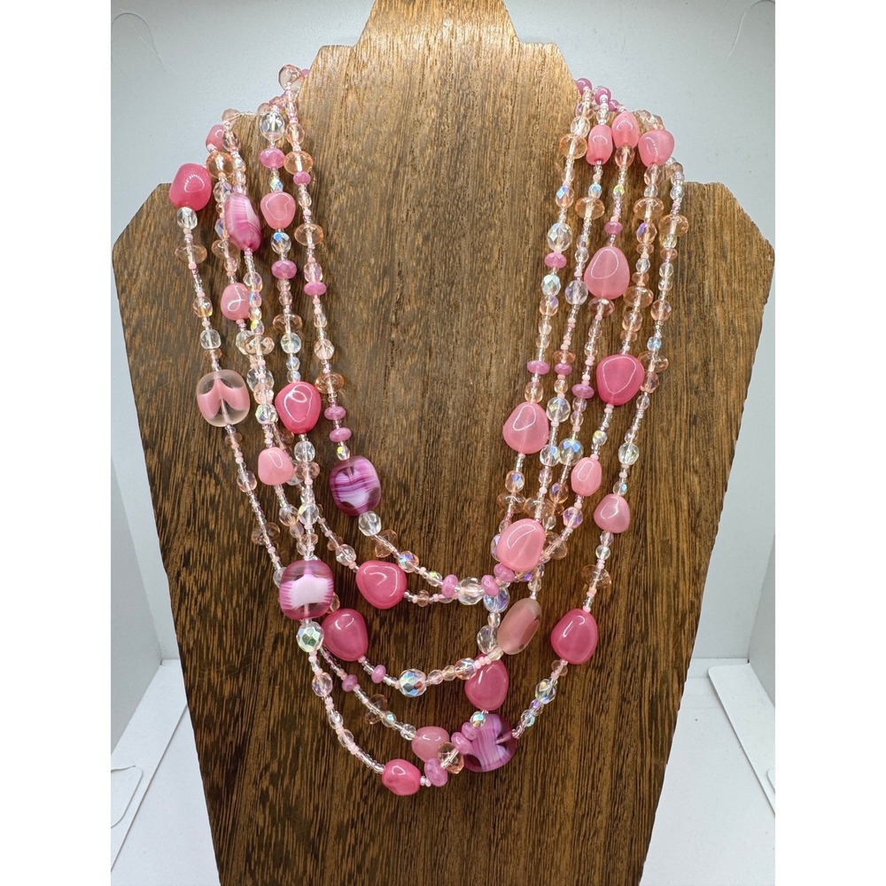 Joan Rivers Pink Multi-Strand Beaded Necklace Czech Republic Art Glass Coquette
